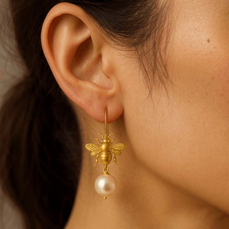 Gold Earrings with Pearl