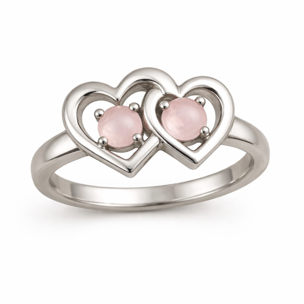 Double Heart Rose Quartz 925 Sterling Silver Ring Jewelry