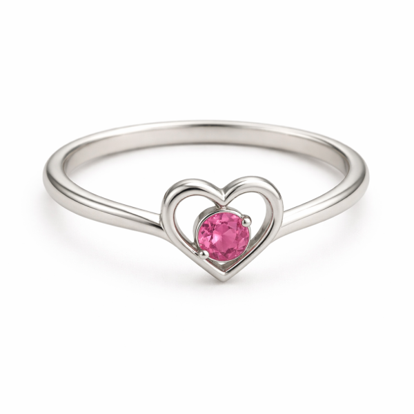 925 Sterling Silver Heart Ring with Pink Gemstone Love Band Jewelry