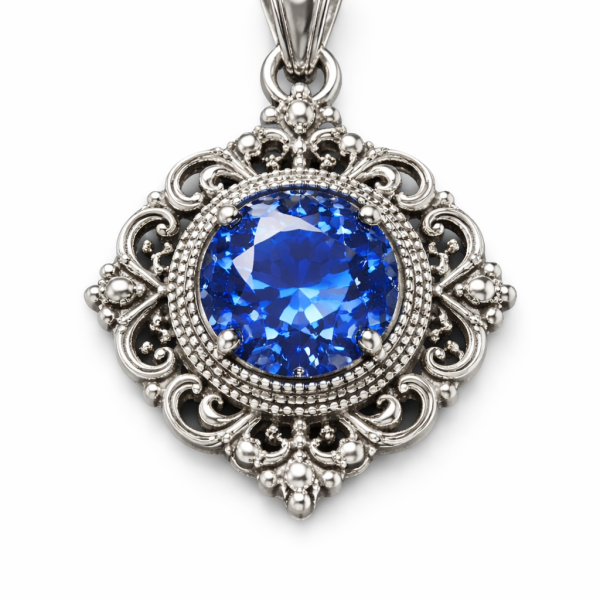Vintage 925 Sterling Silver Blue Gemstone Pendant Jewelry