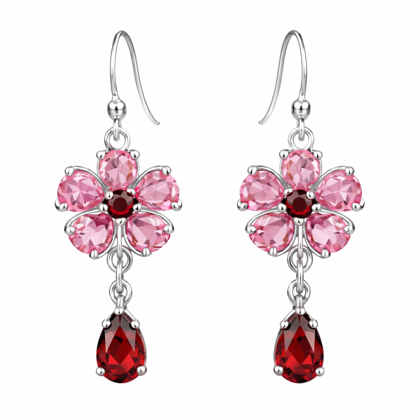 925 Sterling Silver Pink Sapphire or Garnet Dangle Earrings Jewelry