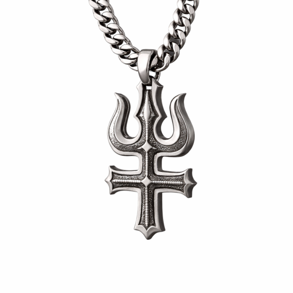 925 Sterling Silver Trident Cross Pendant Men's Jewelry