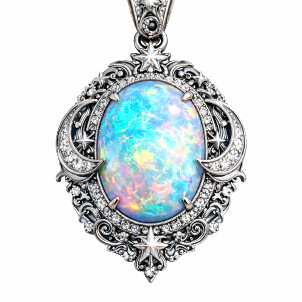 Celestial Opal Moon & Star Pendant Cubic Zirconia Jewelry