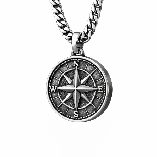 925 Sterling Silver Compass Rose Medallion Pendant For Men's