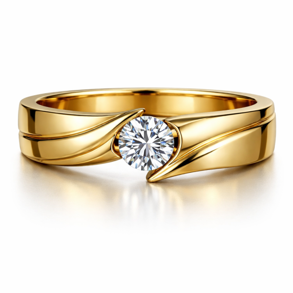 Elegant 18k Gold Solitaire Diamond Band Ring with Modern Wrap Design Jewelry