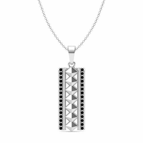 Sterling Silver Geometric Studded Bar Pendant Necklace