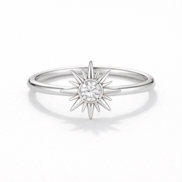 925 Sterling Silver Sunburst Ring Cubic Zircon Jewelry