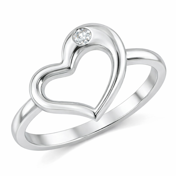 Minimalist sterling silver heart ring featuring a brilliant cubic zirconia stone for timeless shine and modern style
