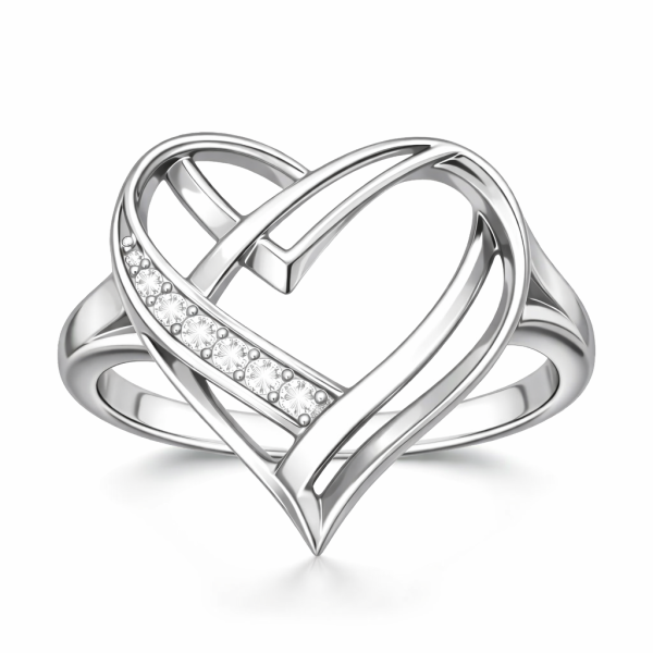 925 Sterling Silver Open Heart Ring with Cubic Zirconia – Romantic Gift for Her