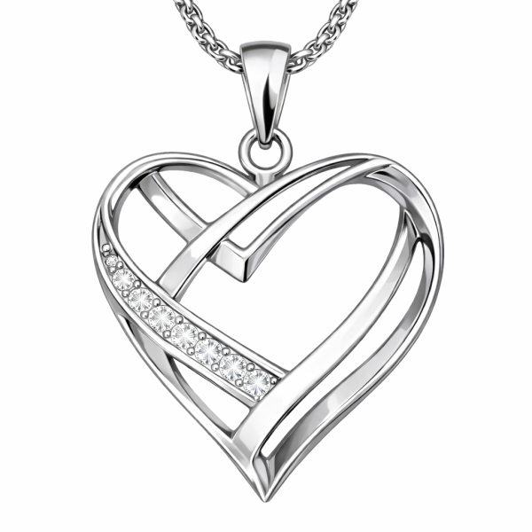925 Sterling Silver Heart Pendant with Brilliant Cubic Zirconia Jewelry