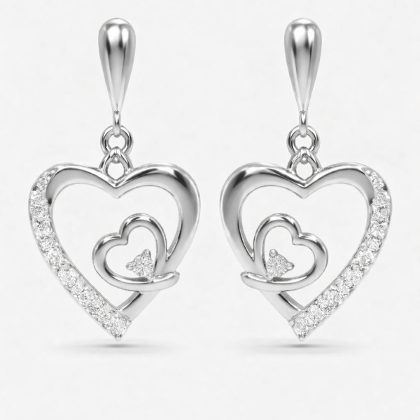 925 Sterling Silver Double Heart Drop Earrings with Sparkling Cubic Zirconia Jewelry