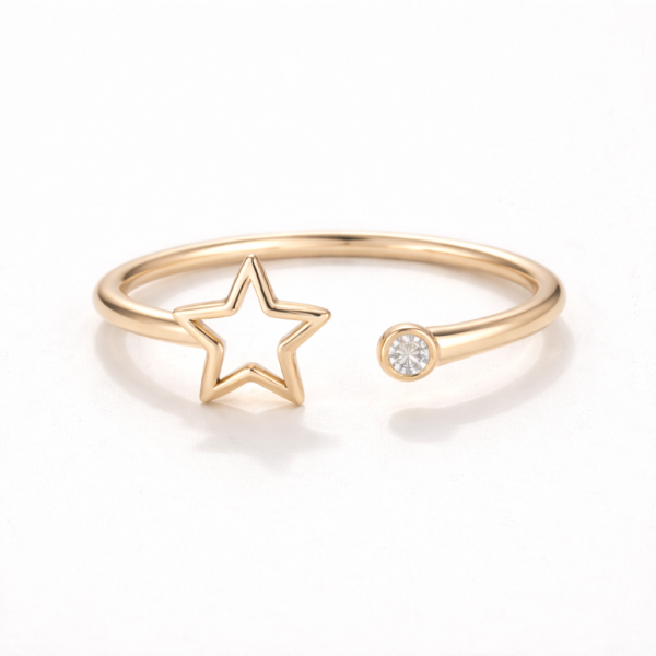 Minimalist Star Cuff Ring Rose 18k Gold Plated with Cubic Zirconia Jewelry