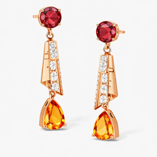 18k Rose Gold Garnet & Citrine Drop Earrings with Diamond Jewelry