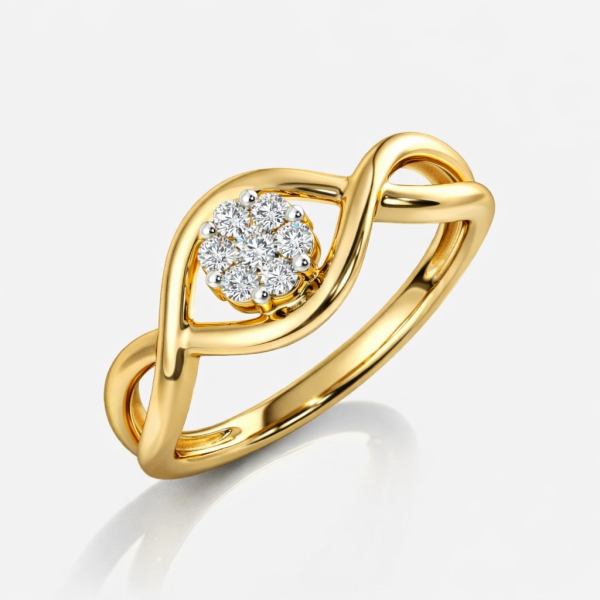 18k Gold Elegant Infinity Knot Diamond Cluster Ring in Yellow Gold