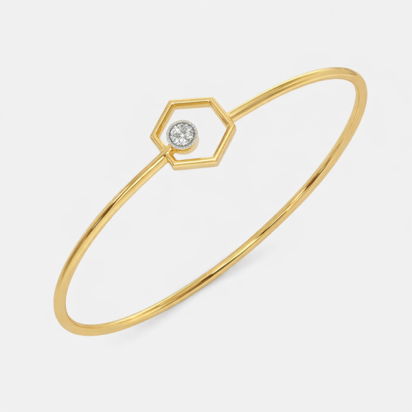 18K Yellow Gold Hexagon Diamond Minimalist Bangle for Women