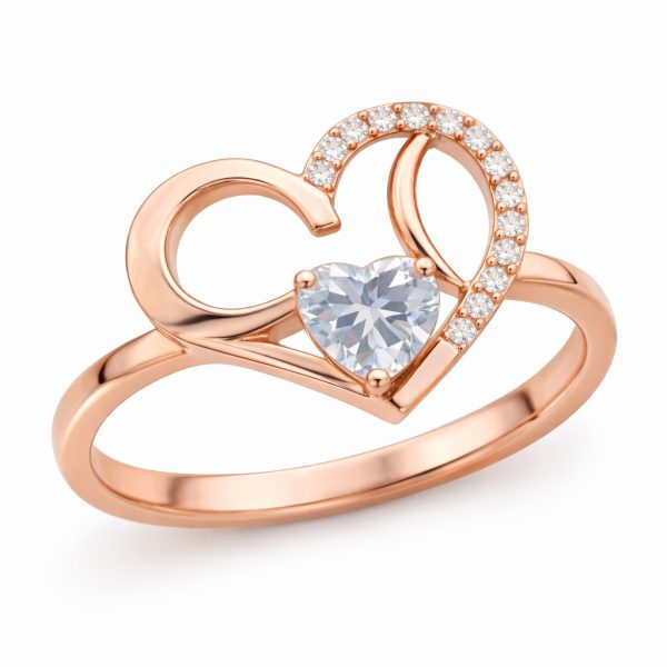 18k Rose Gold Intertwined Heart Ring with Heart Cut Center Stone Jewelry