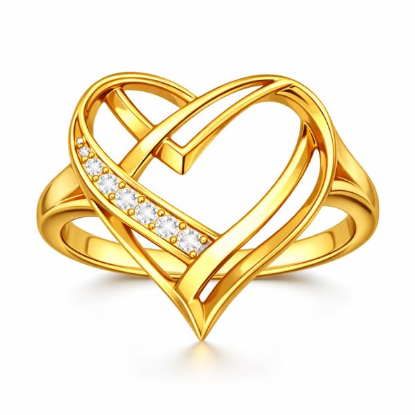 18k Yellow Gold Intertwined Heart Diamond Jewelry