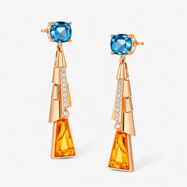 18k Rose Gold Drop Earrings with Blue Topaz Citrine & Diamond Accents Jewelry