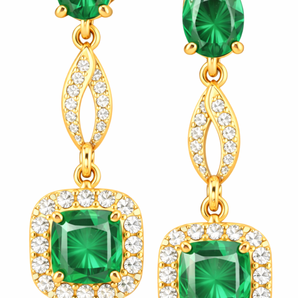 Luxury Emerald Green Stone Diamond Halo 18k Gold Earrings Jewelry