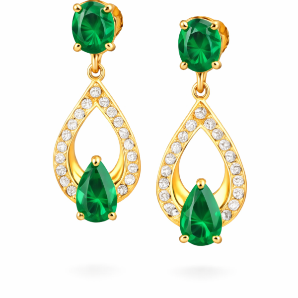 Green Emerald Drop Earrings in 18k Yellow Gold Jewelry
