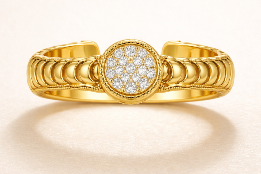 18K gold diamond ring - handmade jewelry from India
